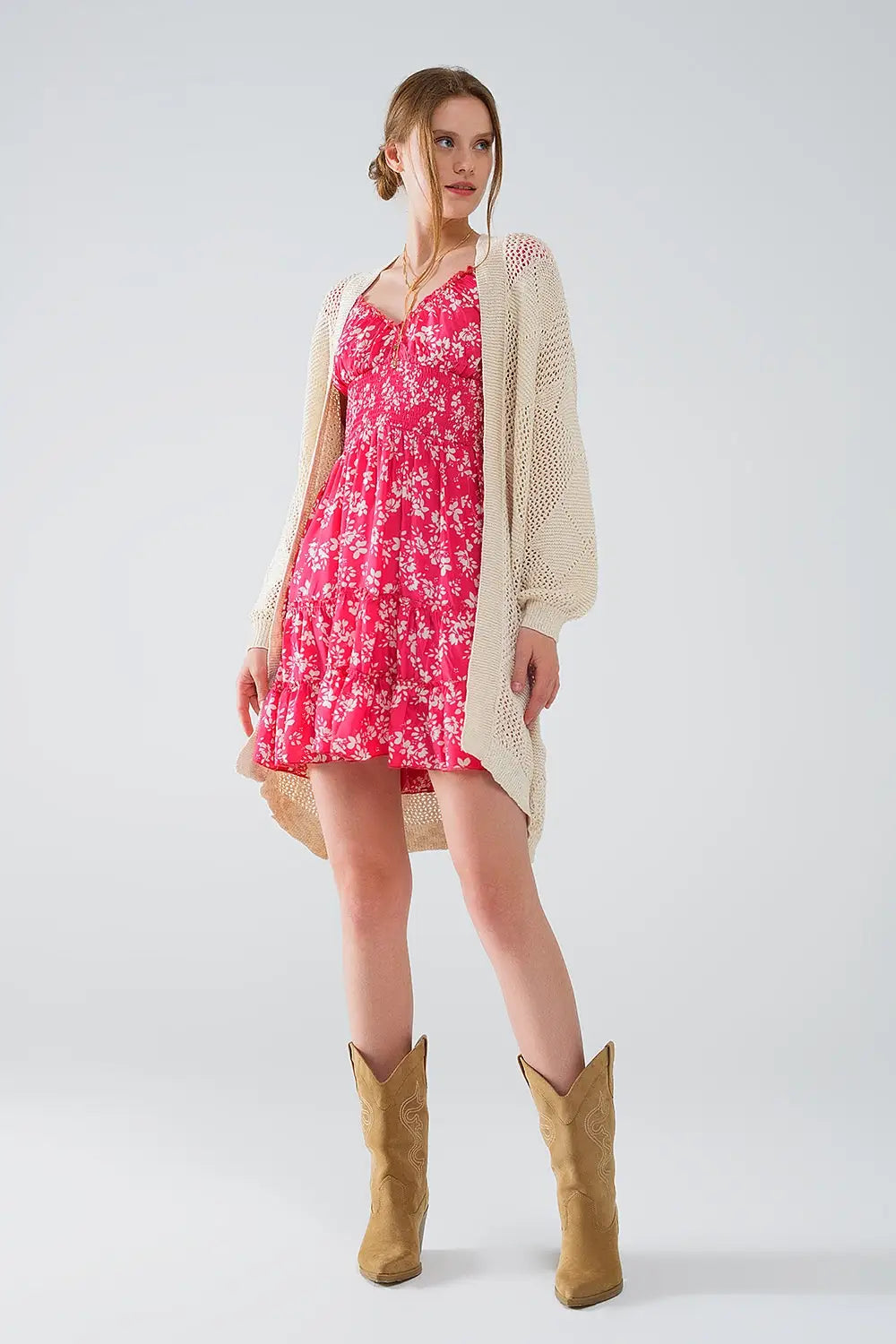 Beige Draped Cardigan With Crochet Design - BEIGE / ONE - Cardigans