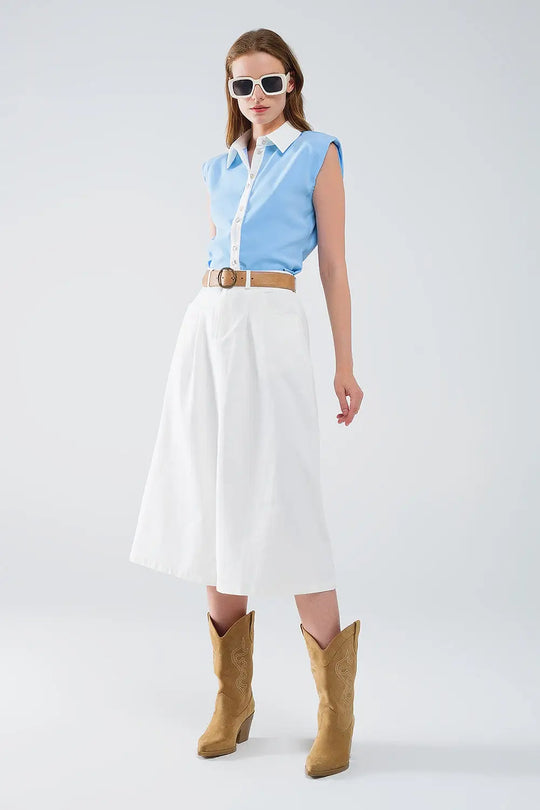 Blue Shirt With White Seams And Button Up Closing - Shirts