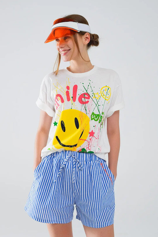 Graphic Smile with me Text T-Shirt in White - WHITE / ONE - T-Shirts