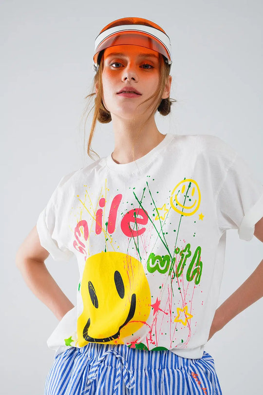 Graphic Smile with me Text T-Shirt in White - WHITE / ONE - T-Shirts