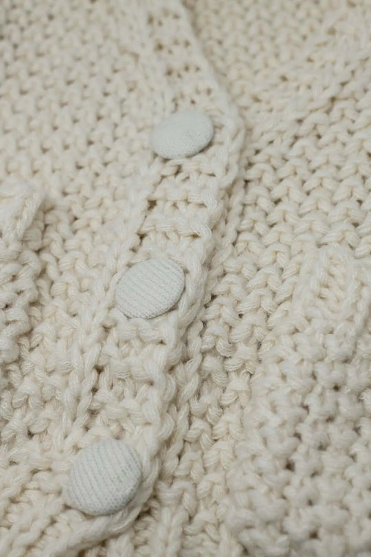 Oversized beige chunky knit jacket with pockets - CREAM / ONE - Cardigans
