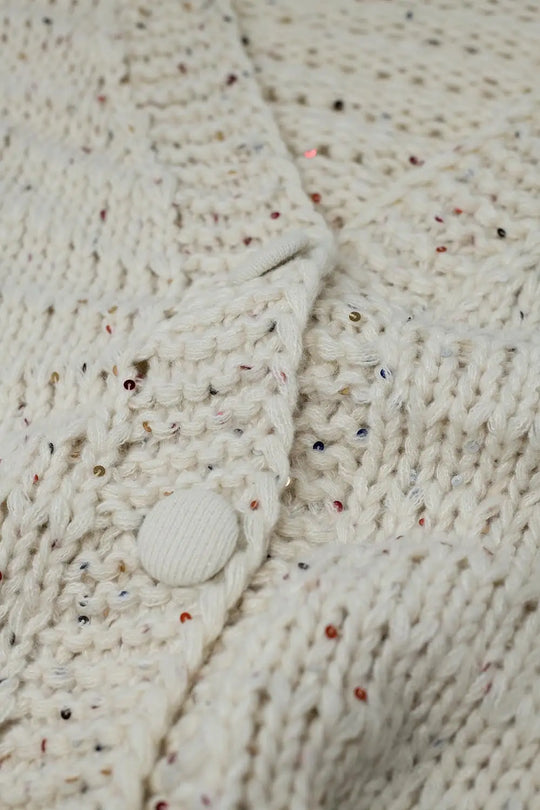 Oversized chunky knit cardigan in cream with sequin detail - CREAM / ONE - Cardigans