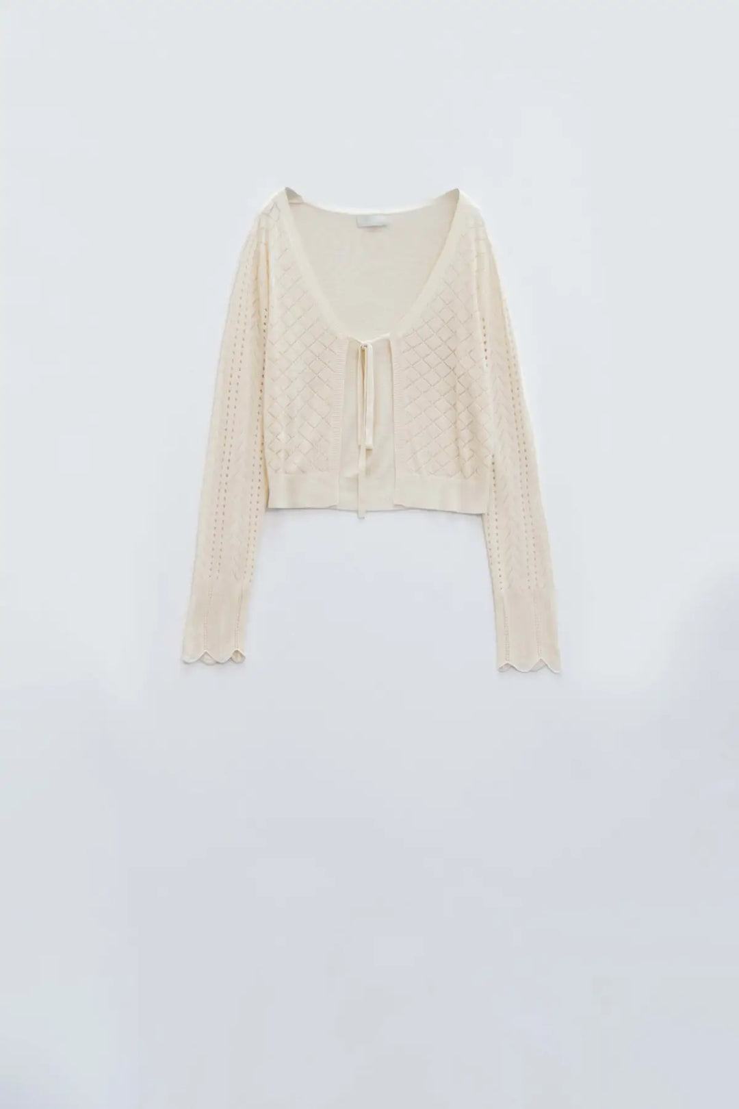 Beige Cardigan with Argyle Print and Tie Closing - BEIGE / ONE - Cardigans