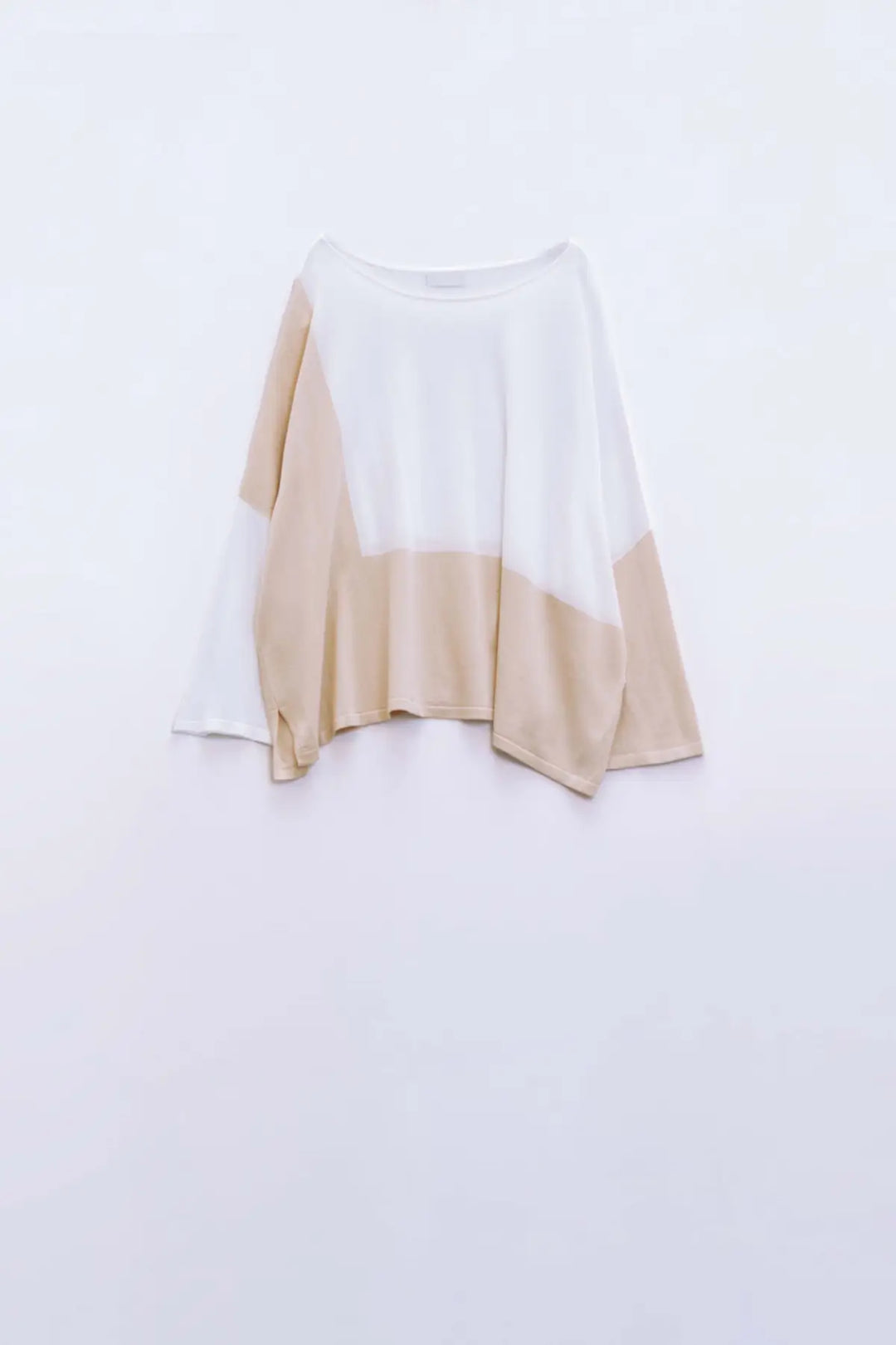 Color Block Bat Wing Sweater In White and Beige - BEIGE / ONE - Sweaters