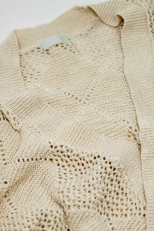 Beige Draped Cardigan With Crochet Design