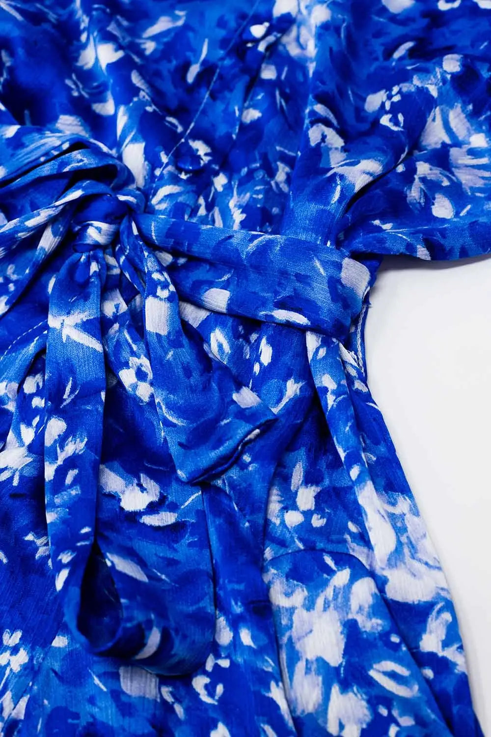 Flowy Short Shirt Dress With Angel Sleeves in Blue Abstract Print - Dresses
