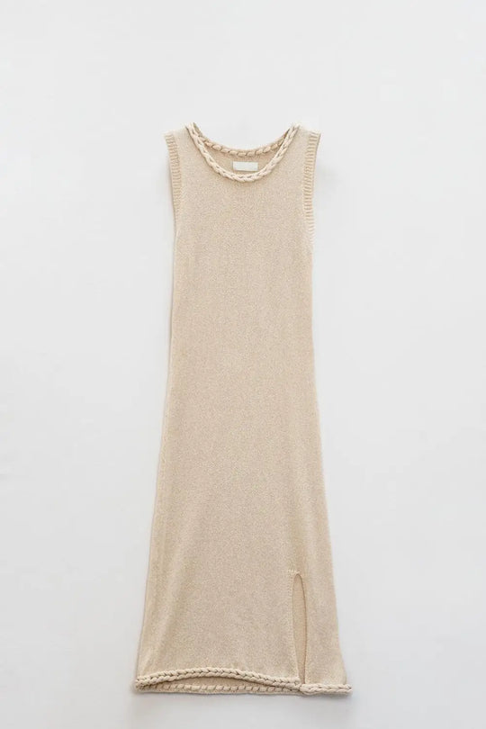 Knitted Midi Dress With Braided Detail in beige color - BEIGE / ONE - Dresses