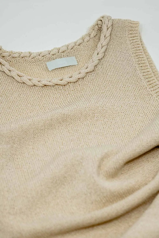 Knitted Midi Dress With Braided Detail in beige color - BEIGE / ONE - Dresses