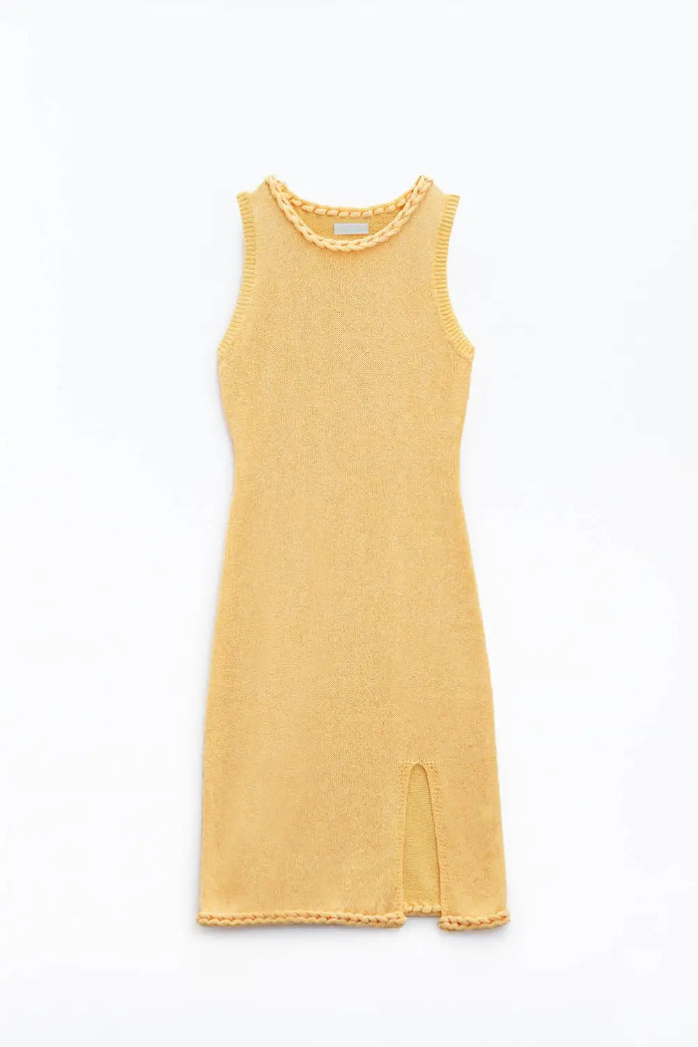 Knitted Midi Dress With Braided Detail in Yellow - YELLOW / ONE - Dresses