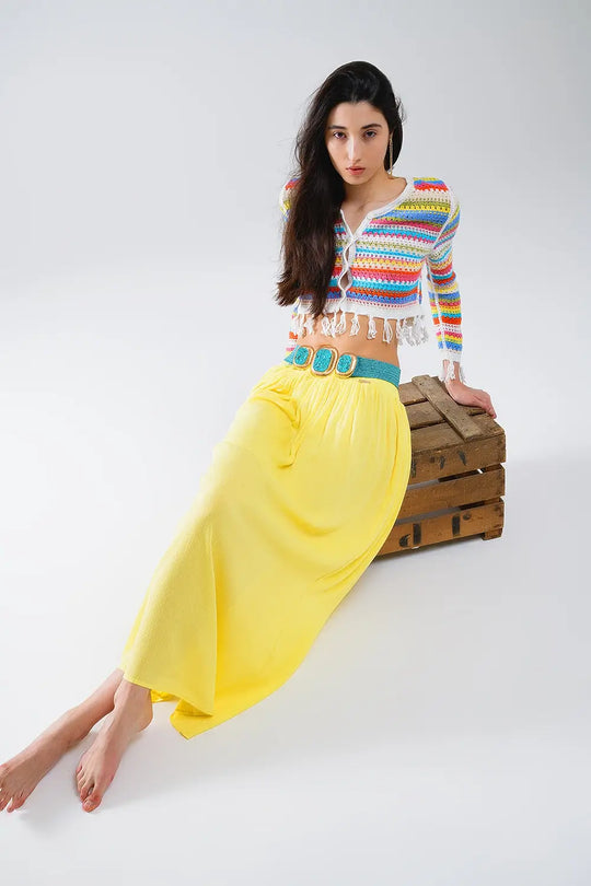 Cropped Crochet Cardigan In Multicolor Stripe - GREEN / ONE - Cardigans