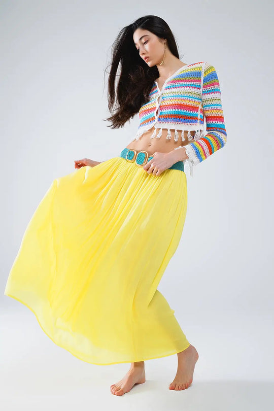 Cropped Crochet Cardigan In Multicolor Stripe - GREEN / ONE - Cardigans