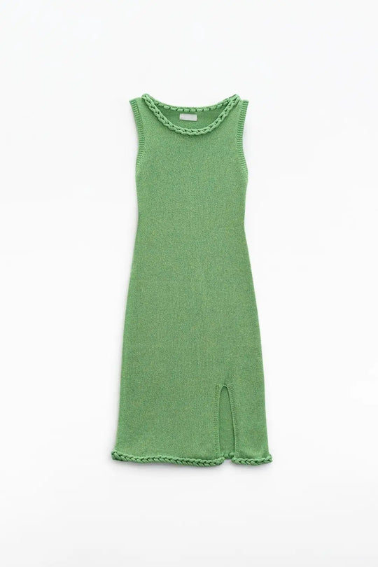 Knitted Midi Dress With Braided Detail in Green - GREEN / ONE - Dresses