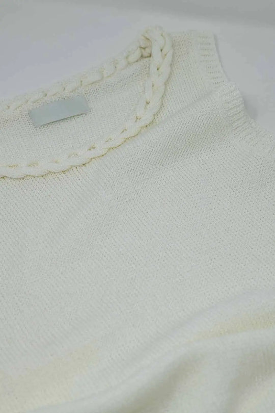 Knitted Midi Dress With Braided Detail in Cream - CREAM / ONE - Dresses