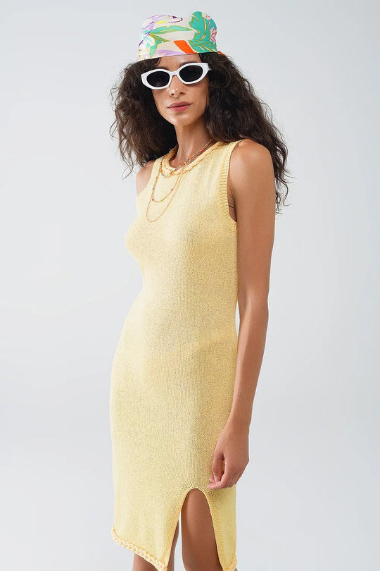 Knitted Midi Dress With Braided Detail in Yellow - YELLOW / ONE - Dresses