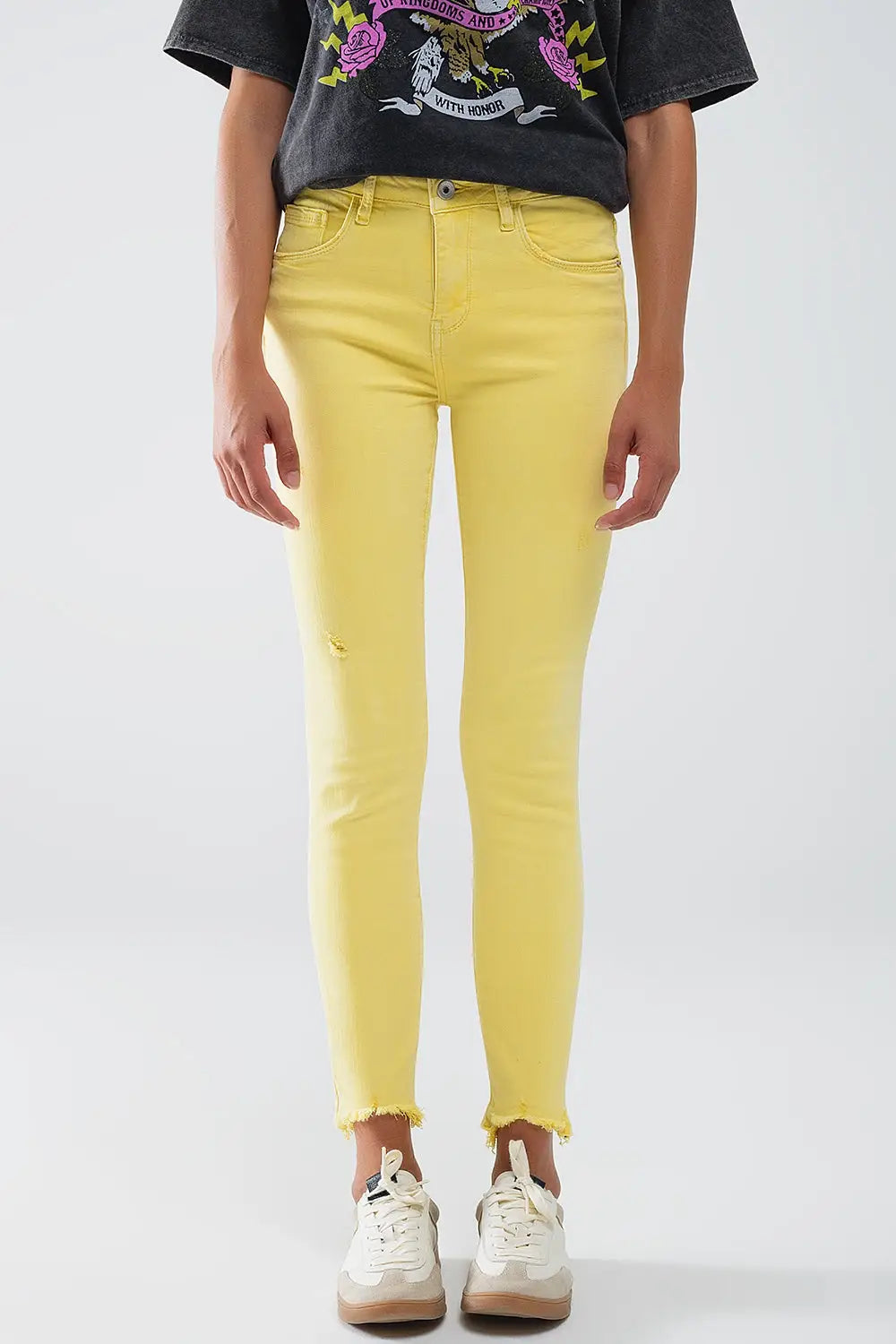Yellow jagged hem super skinny Stretch Jeans - Colored Jeans