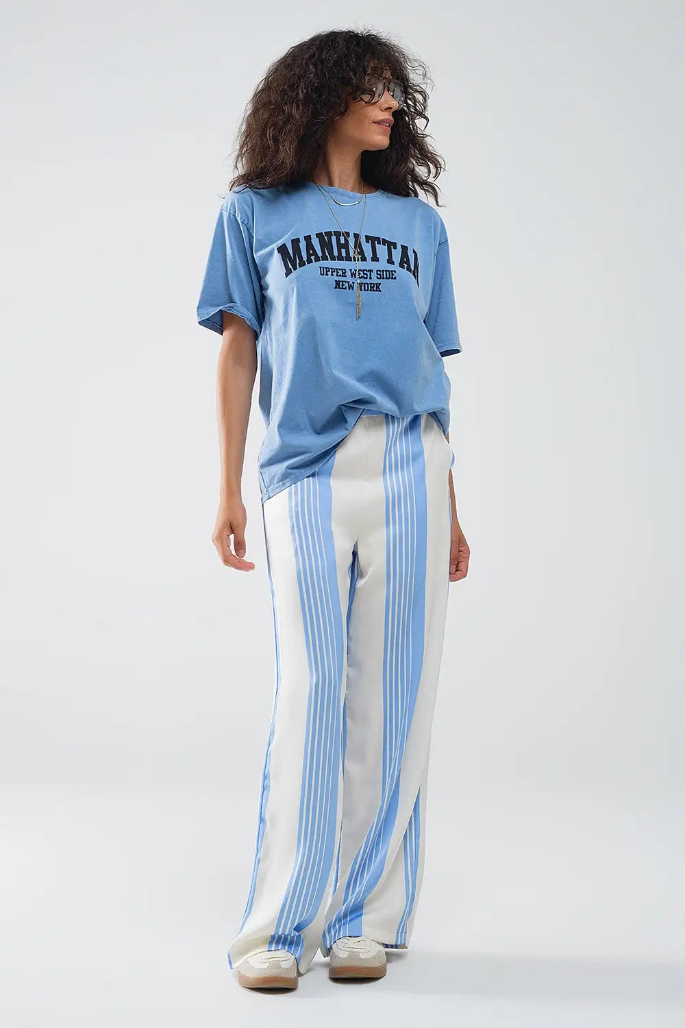 Blue relaxed T-shirt with manhattan text - BLUE / ONE - T-Shirts
