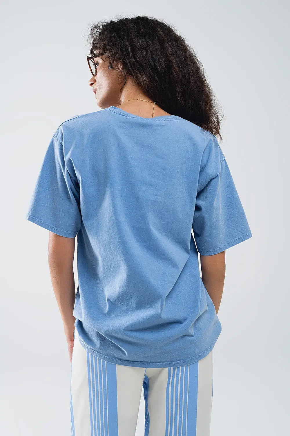 Blue relaxed T-shirt with manhattan text - BLUE / ONE - T-Shirts
