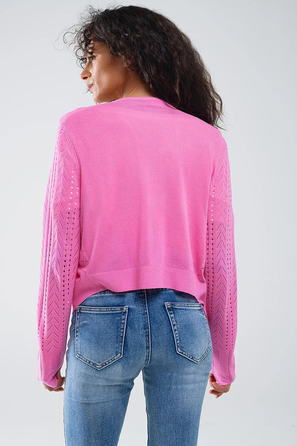Pink Cardigan with Argyle Print and Tie Closing - FUCHSIA / ONE - Cardigans
