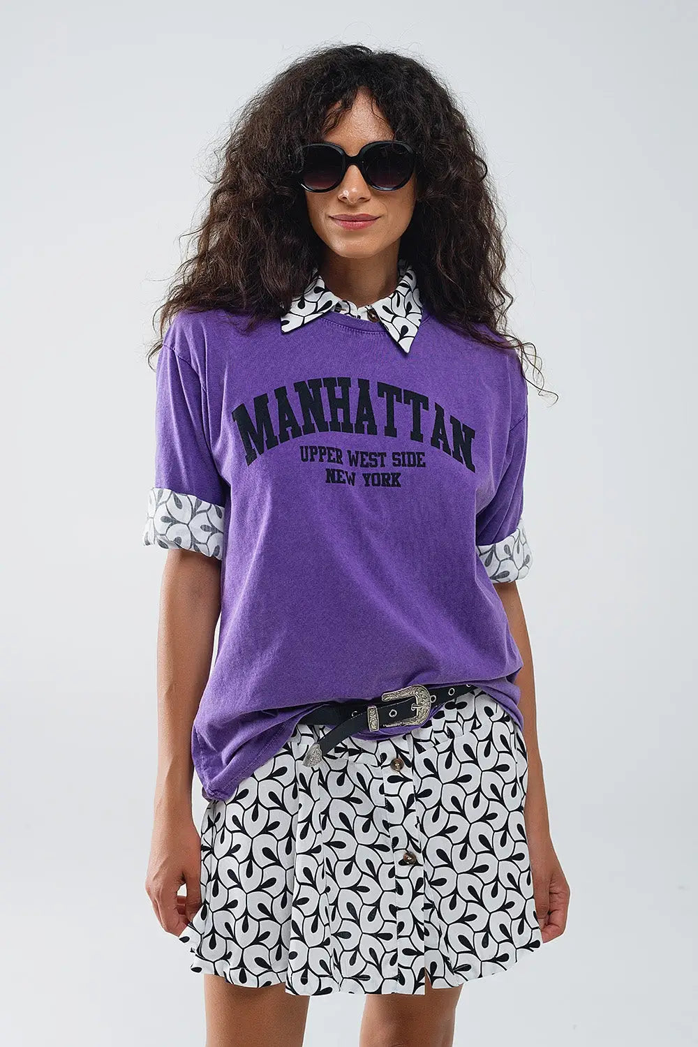 Purple relaxed T-shirt with manhattan text - PURPLE / ONE - T-Shirts