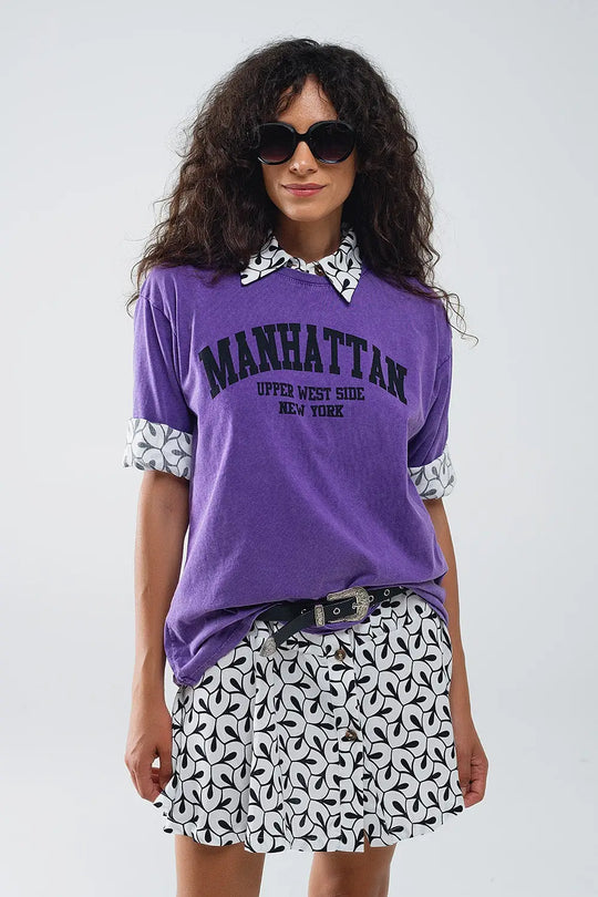 Purple relaxed T-shirt with manhattan text - PURPLE / ONE - T-Shirts