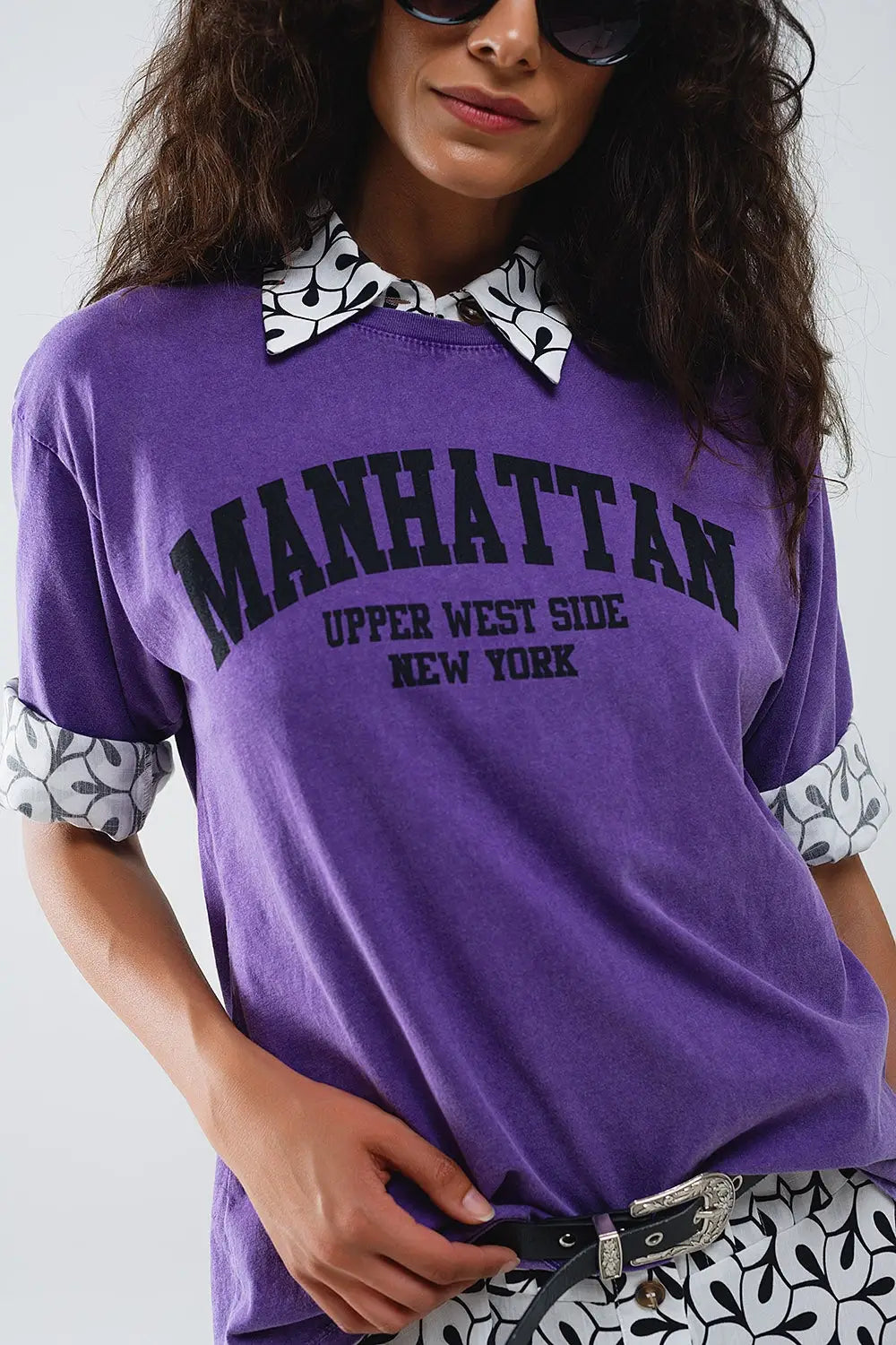 Purple relaxed T-shirt with manhattan text - PURPLE / ONE - T-Shirts