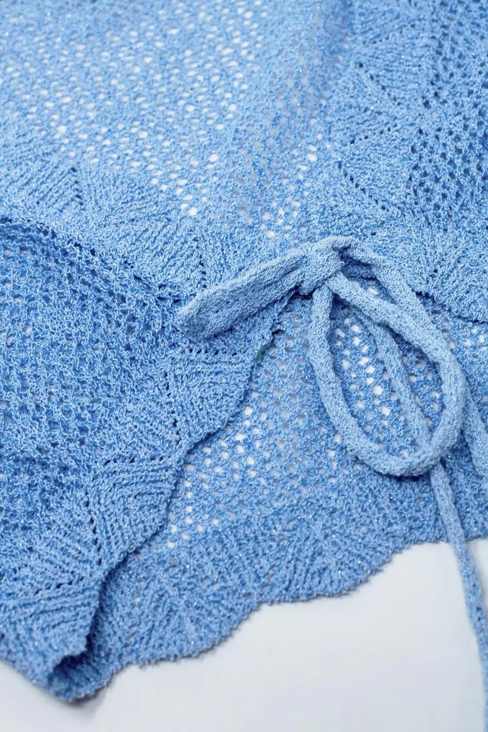 Blue short crochet cardigan with lurex detail - BLUE / ONE - Cardigans