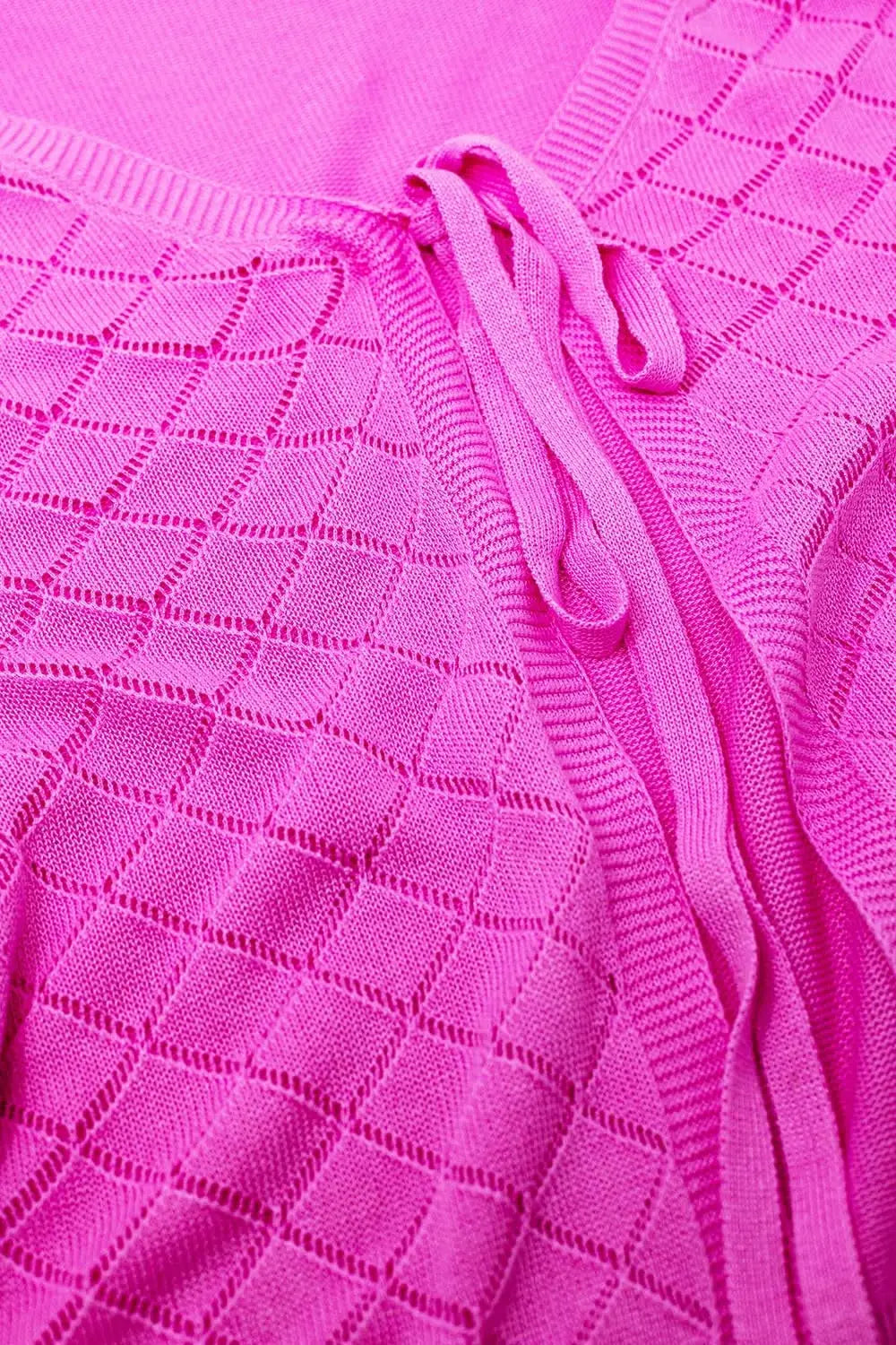 Pink Cardigan with Argyle Print and Tie Closing - FUCHSIA / ONE - Cardigans