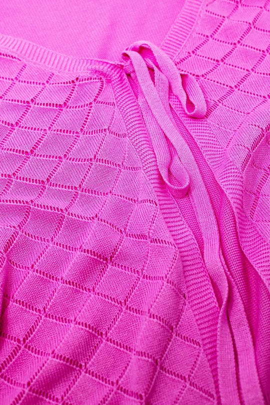 Pink Cardigan with Argyle Print and Tie Closing - FUCHSIA / ONE - Cardigans