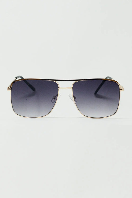 Aviator Vintage Sunglasses With Golden Rim - BLACK / ONE - Sunglasses