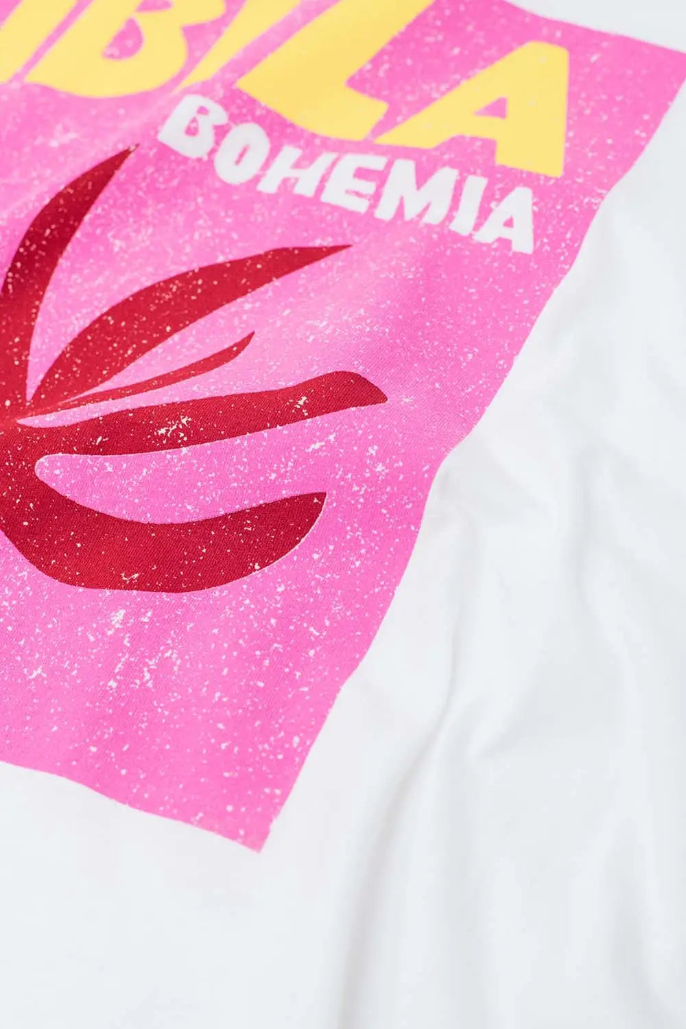 White Ibiza Bohemia Relaxed T-Shirt With Pink Print - WHITE / ONE - T-Shirts