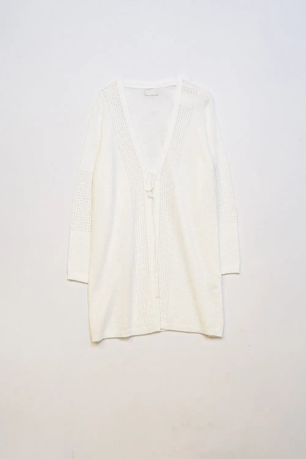 Midi Crochet Drawstring Cardigan in White - WHITE / ONE - Cardigans