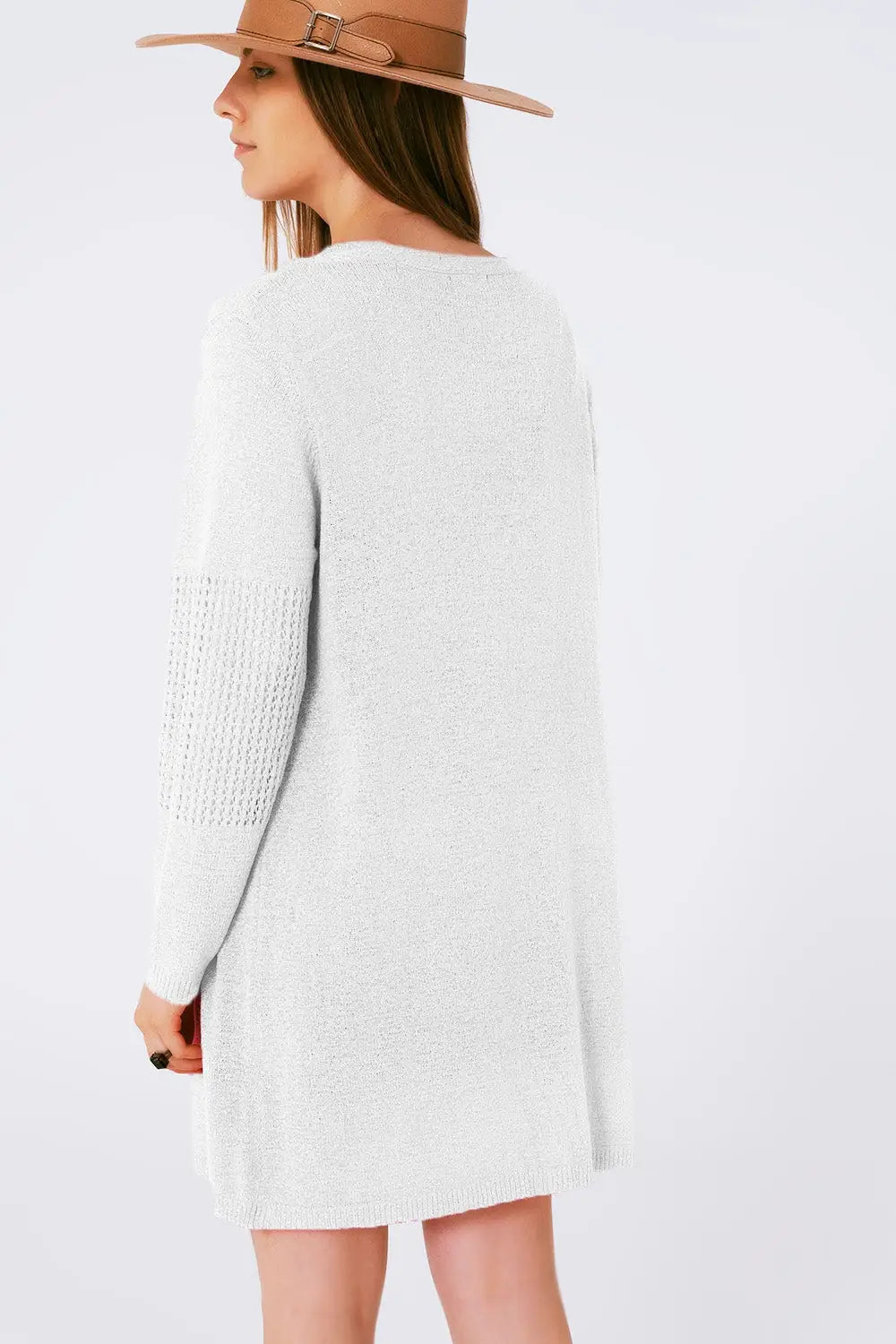 Midi Crochet Drawstring Cardigan in White - WHITE / ONE - Cardigans
