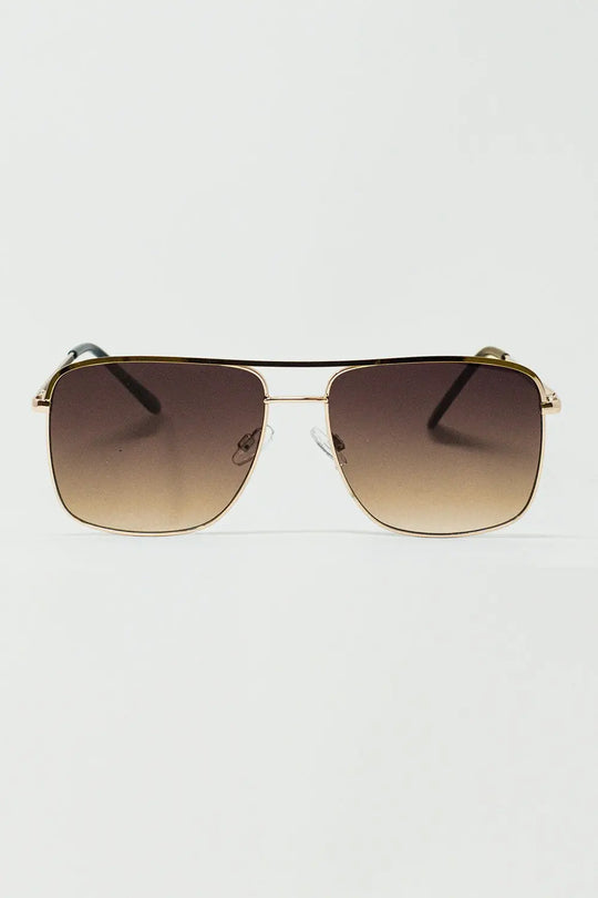 Aviator Vintage Sunglasses With Golden Rim in Tan - BROWN / ONE - Sunglasses