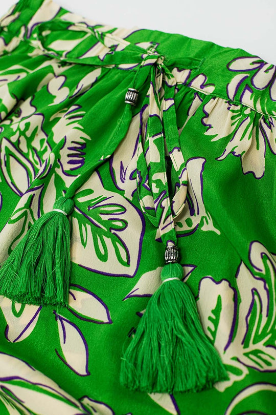 Tiered Maxi Skirt In Green Floral Print