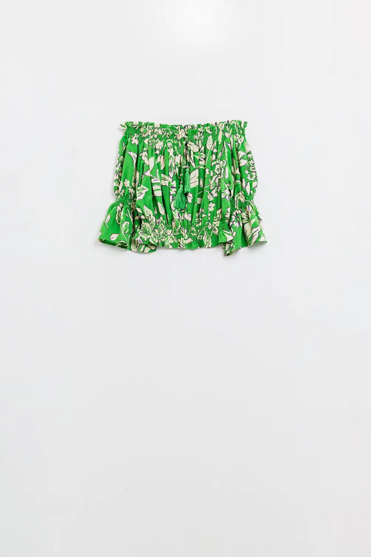 Green Off The Shoulder Top With Elastic Waist in Floral Print - Shirts