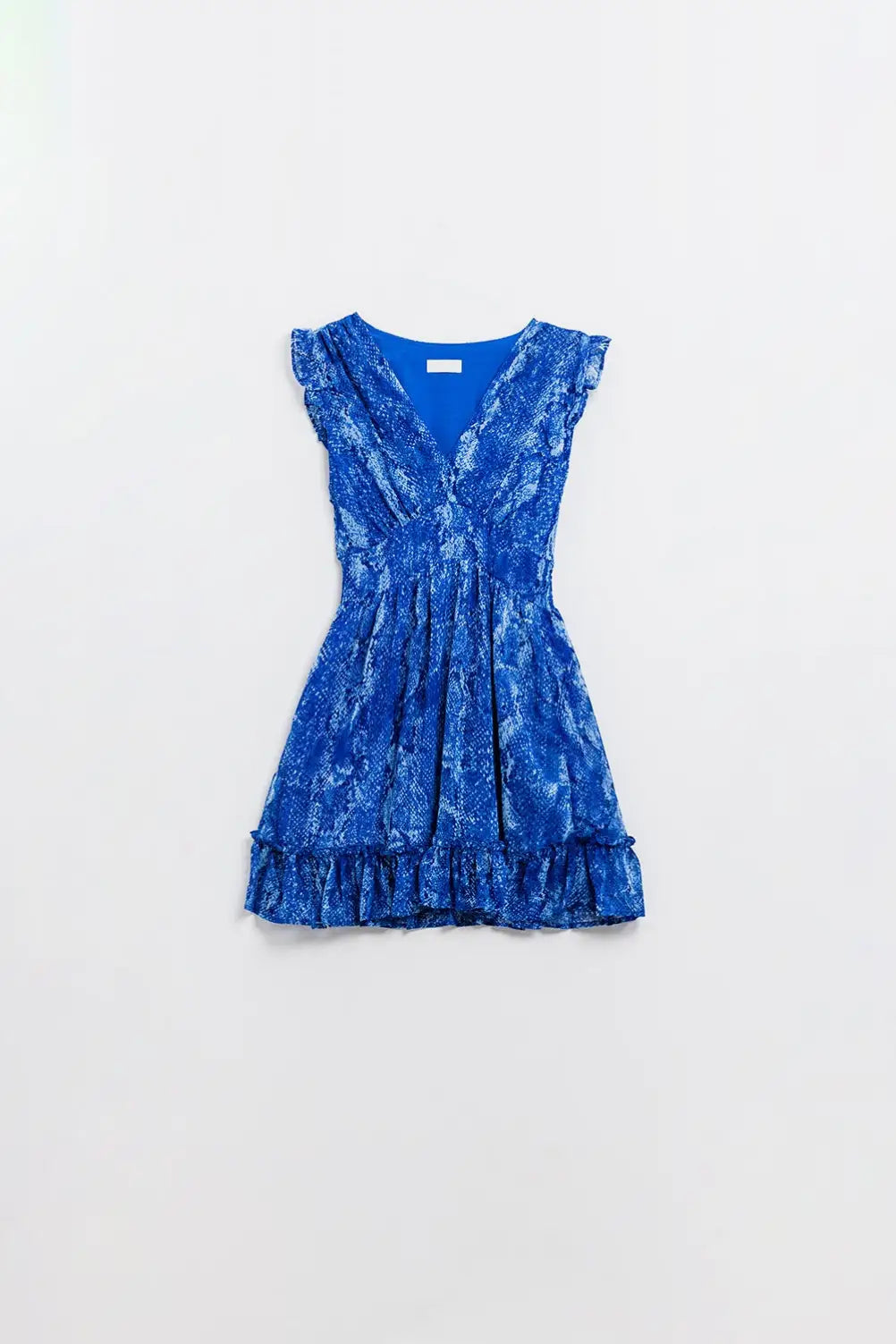 Skater Dress With Cinched Waist in Snake Blue Print With Gold Lurex Thread - Dresses