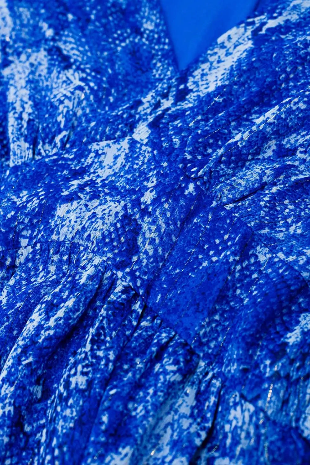 Skater Dress With Cinched Waist in Snake Blue Print With Gold Lurex Thread - Dresses