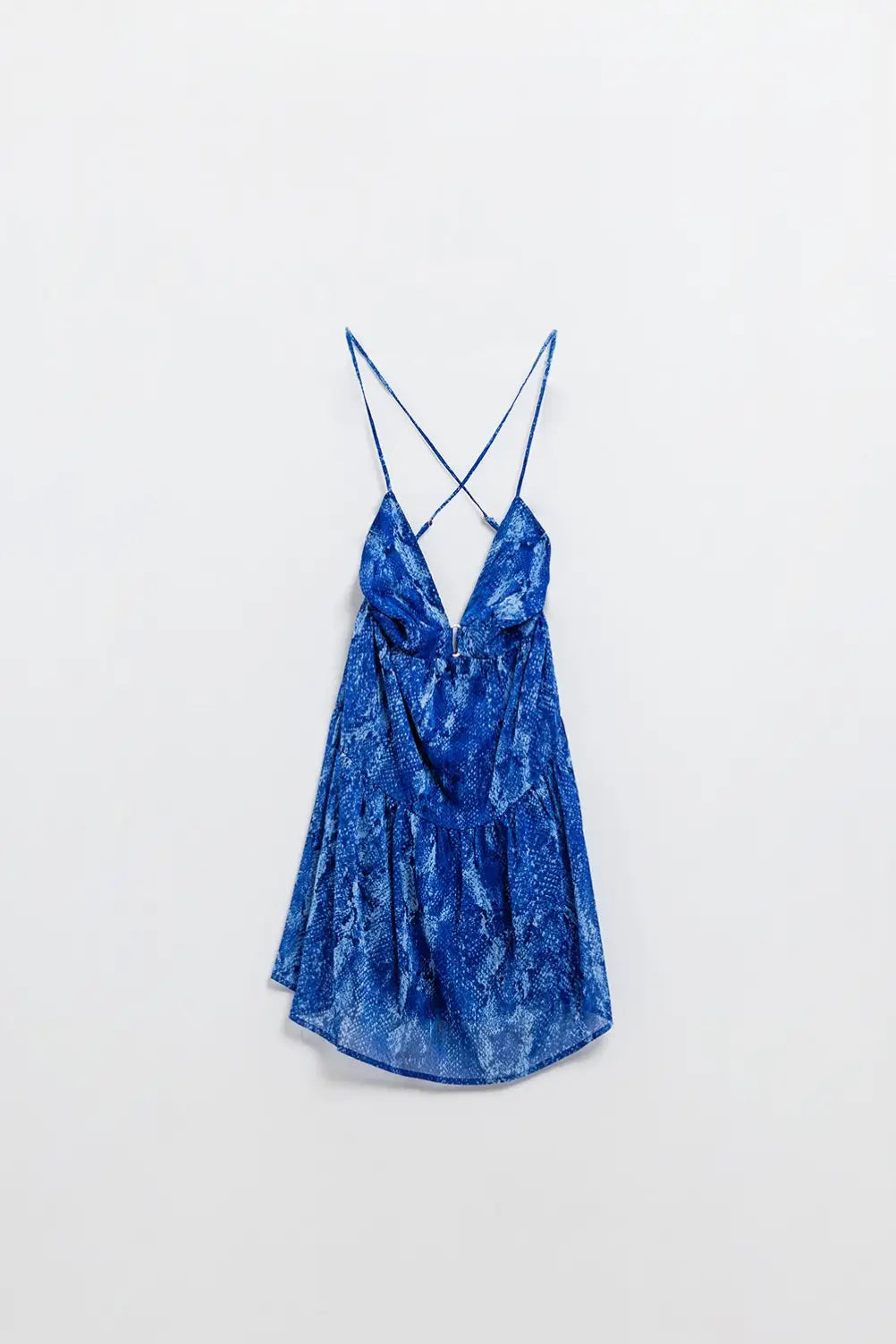Halter Open Back BabyDoll Dress in snake Blue Print - Dresses