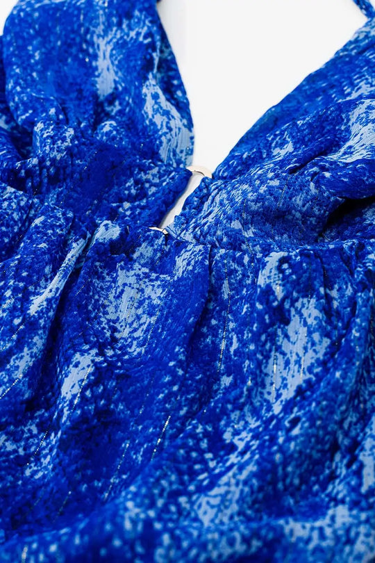Halter Open Back BabyDoll Dress in snake Blue Print - Dresses