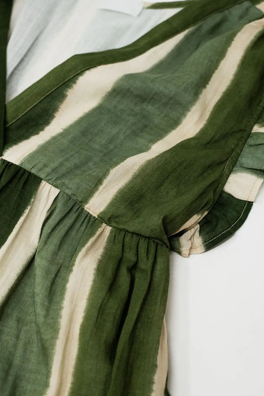 Maxi V-Neck Dress With Tiered Skirt In Striped Tie-dye Green - Dresses