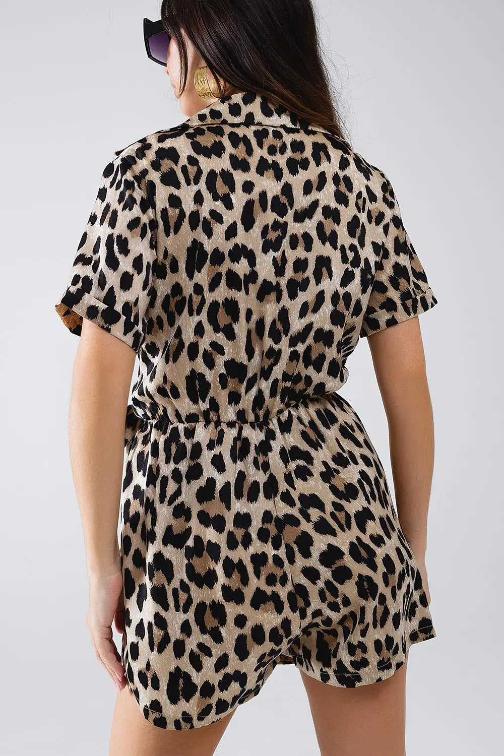 Leopard Print Wrap Playsuit - Jumpsuits