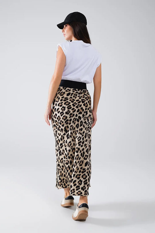 Satin-Finish Contrast Midi Dress in Leopard Print - Dresses