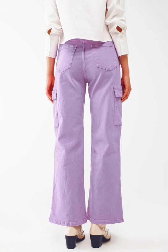 Straight Leg Cargo Jeans in Purple - Colored Jeans
