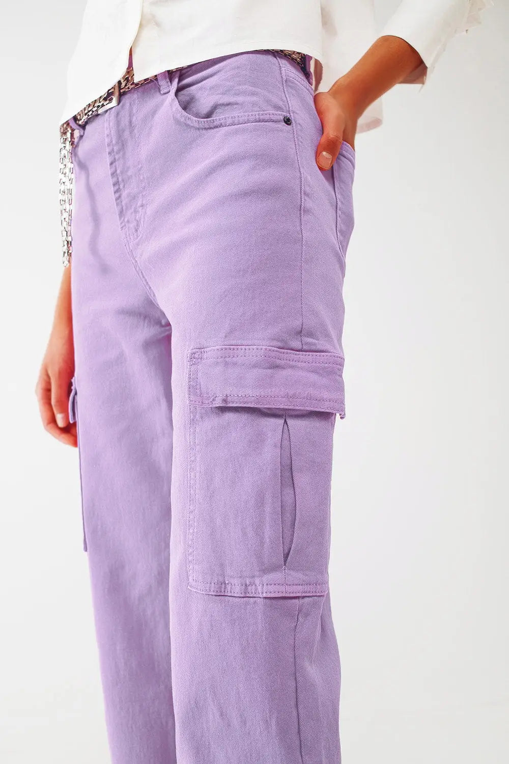 Straight Leg Cargo Jeans in Purple - Colored Jeans