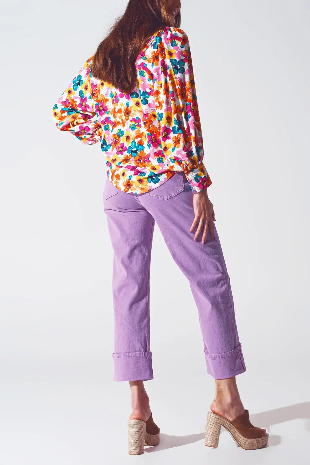 Straight Leg Jeans with Cropped Hem in Purple - Colored Jeans