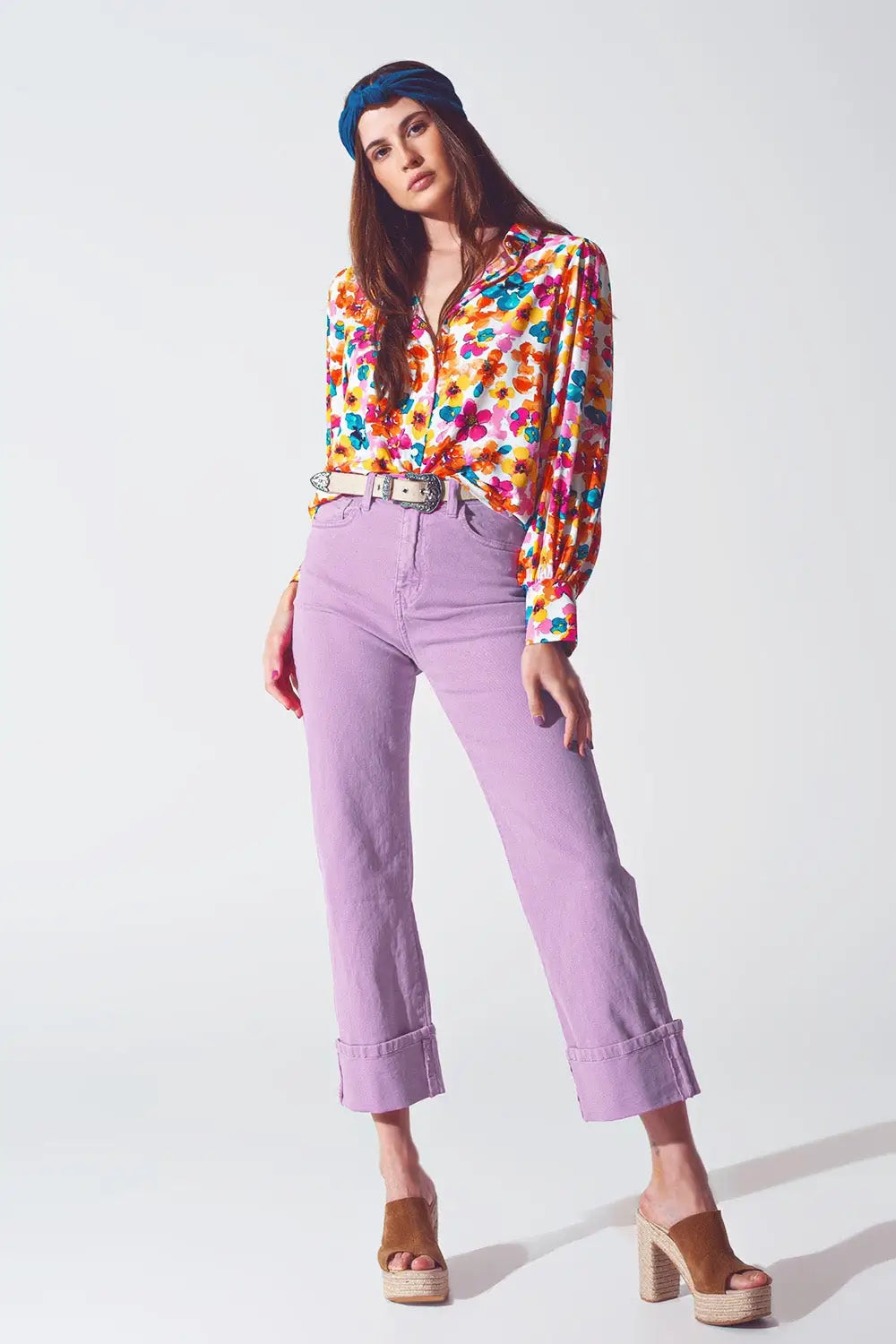 Straight Leg Jeans with Cropped Hem in Purple - Colored Jeans