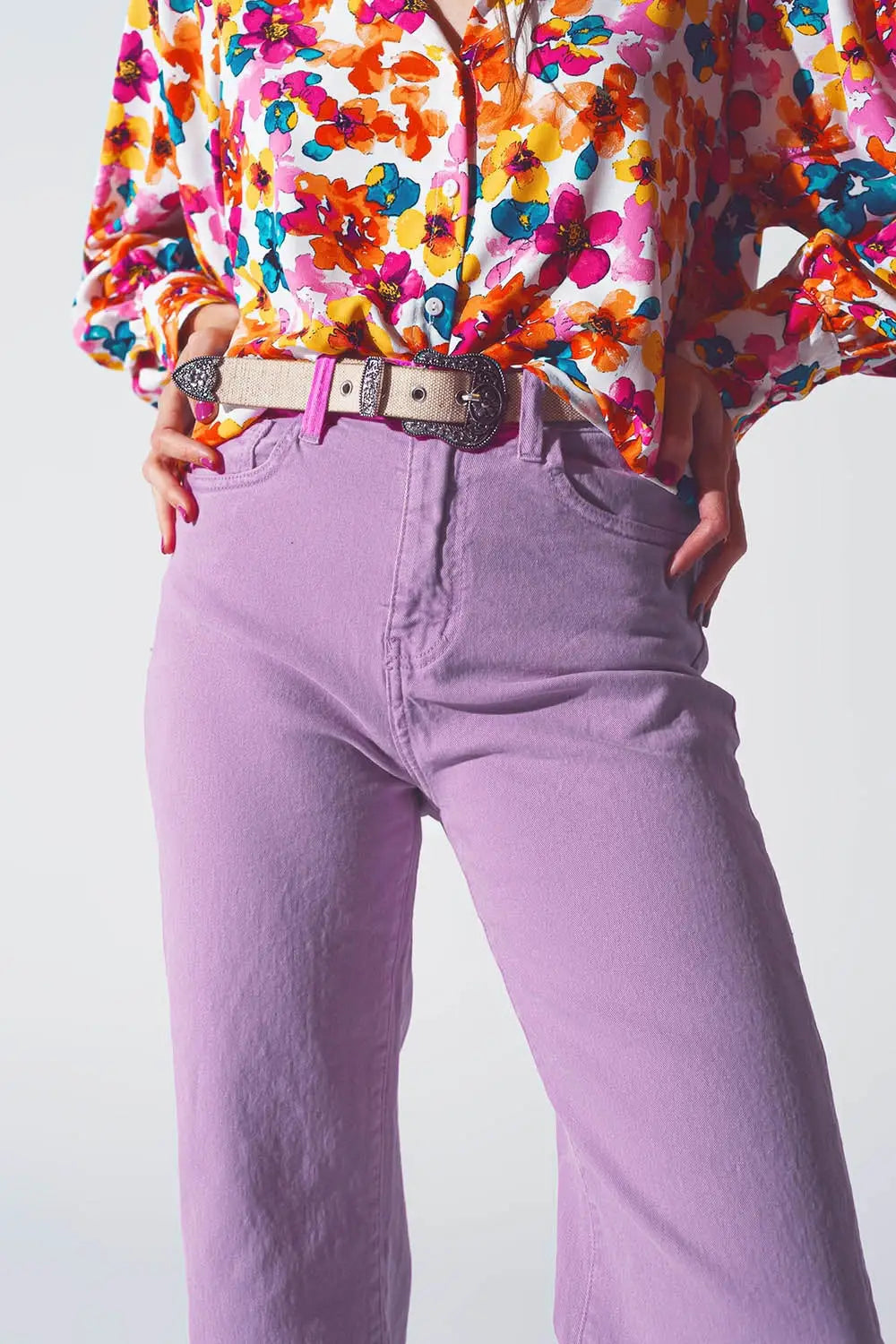 Straight Leg Jeans with Cropped Hem in Purple - Colored Jeans