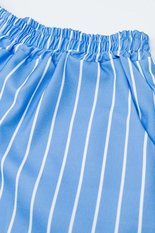 Blue Striped Flowing Shorts - Pants