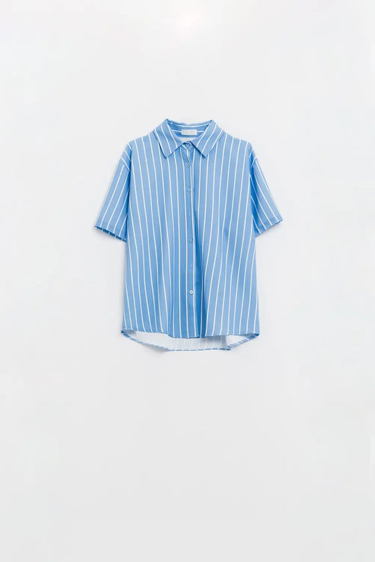 Blue Striped Short-Sleeved Shirt - Shirts