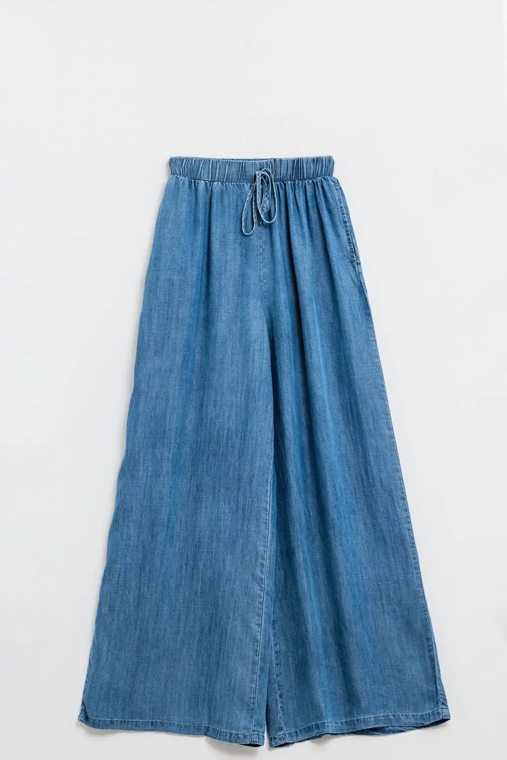 Blue tencel Denim-Style Wide-Leg Fluid Pants - Pants